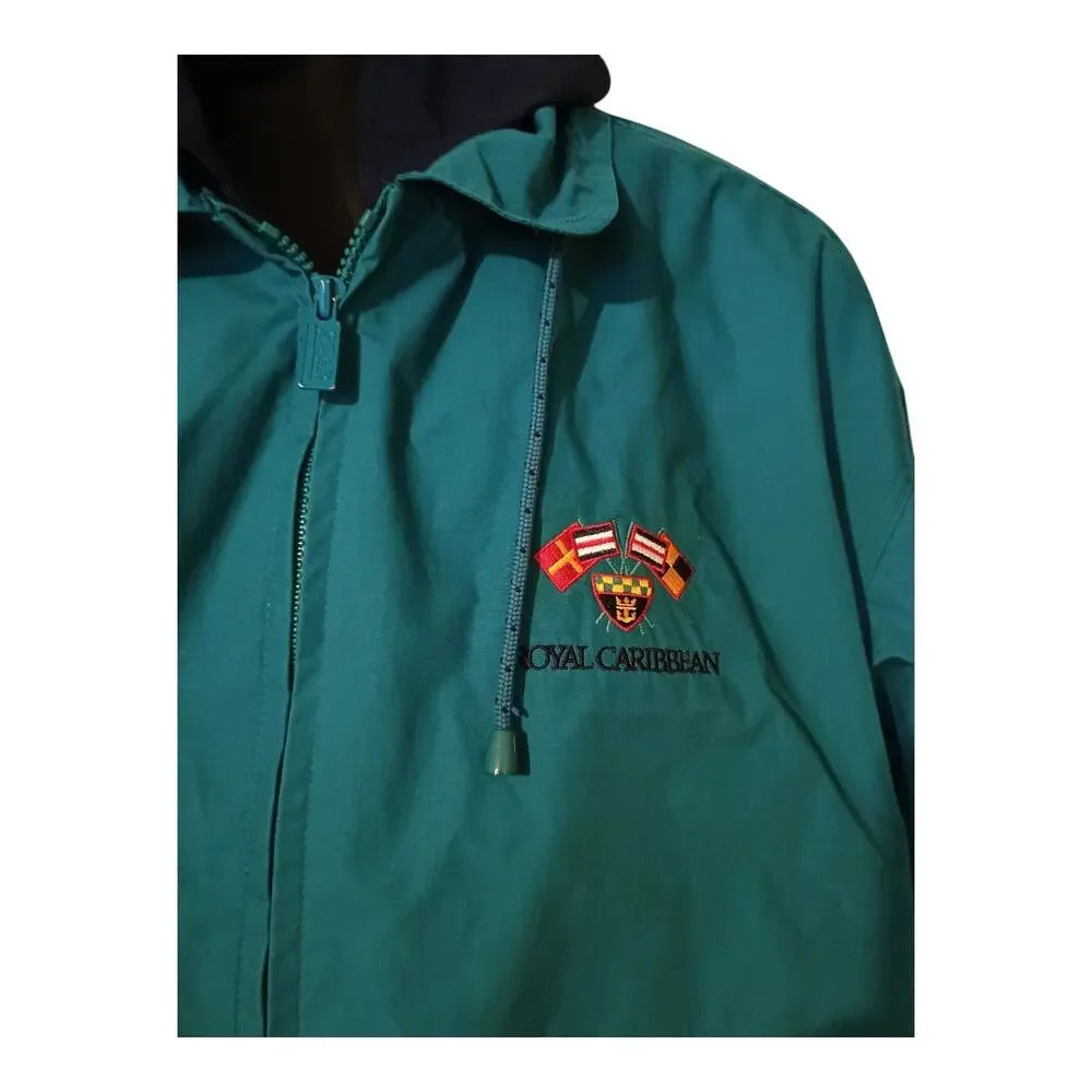 Vintage Royal Caribbean Cruise Men's Bomber Jacket Made In Hong Kong Teal Size L